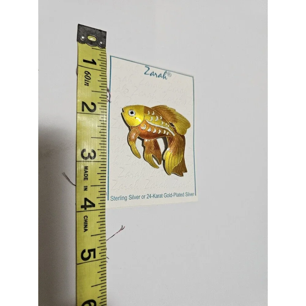 Zarah Enamel Goldfish Fish Brooch Pin Sterling Silver Art Jewelry